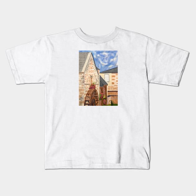 Old French Mill Watercolor Kids T-Shirt by artsytee